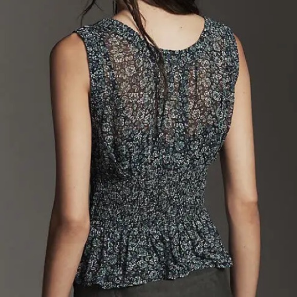 Anthropologie Floral Chiffon Smocked Top NWT Large - Picture 6 of 10